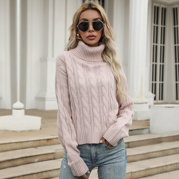 LOVEVVR 2025 women's clothing popular autumn and winter new turtleneck twist sweater knitted sweater thickened thermal pullover top