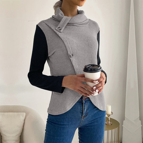 LOVEVVR Hot New   Hot Trade Splicing Top 2025 Casual Women's Autumn Long Sleeve Pullover Knitted Sweater