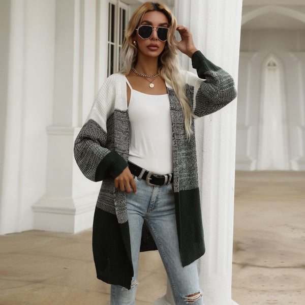 LOVEVVR women's clothing Hot autumn and winter new 2025 color matching knitted sweater casual cardigan jacket women