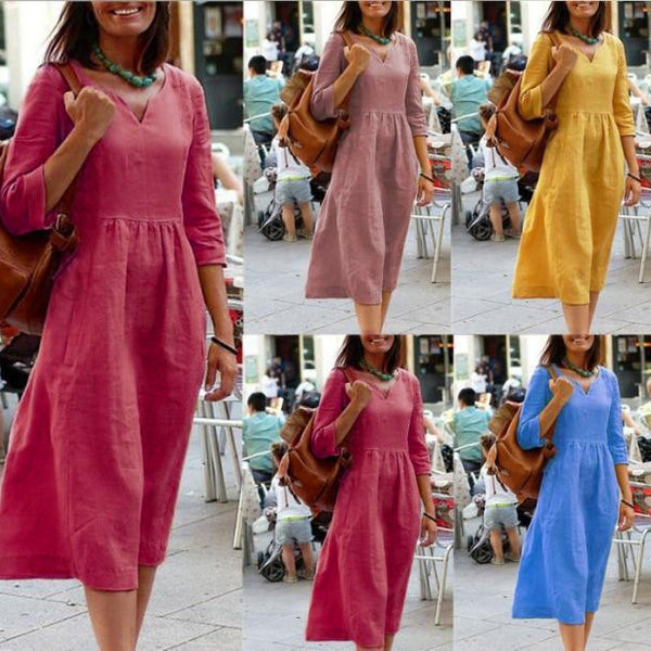 LOVEVVR Hot trade women's clothing  popular  ebay New autumn and winter loose large size medium-sleeved 2025 dresses