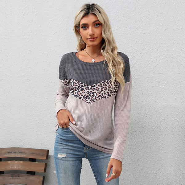 LOVEVVR Strictly selected  New autumn new products fashion leopard print color matching knitted sweater long sleeve 2025 casual top women