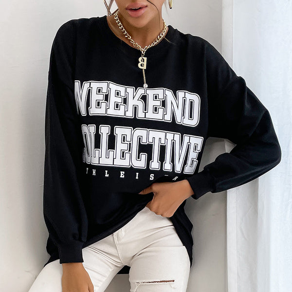 LOVEVVR Yanxuan popular New 2025 Crew Neck Long Sleeve Pullover Letter Sweater Women's   Hot Trade Sports Women's Clothing