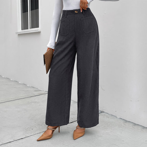 LOVEVVR 2025 women's clothing autumn and winter loose casual pants commuter high-waisted wide-leg pants corduroy straight pants casual trousers