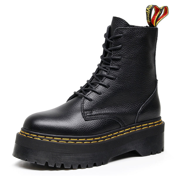 LOVEVVR Litchi pattern 2025 thick-soled 8-hole locomotive boots 1460 side zipper British women's short boots muffin bottom lace-up tooling boots