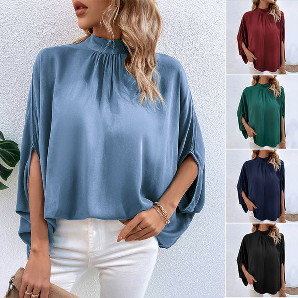 LOVEVVR New Popular trade women's clothing popular summer new semi-turtleneck shirt 2025 irregular lace-up shirt