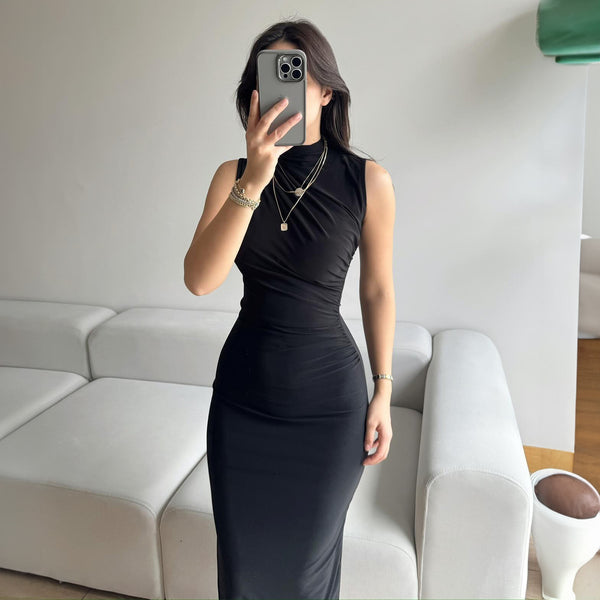 LOVEVVR  style cross-border 2024 summer new solid color split fork high waist slim fit sexy sleeveless long women's dress