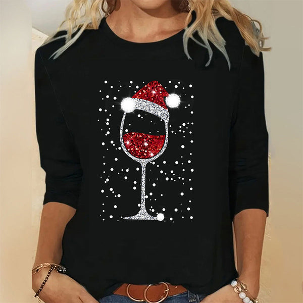 LOVEVVR explosion long-sleeved round neck Christmas T-shirt Christmas essential Christmas elements women's top