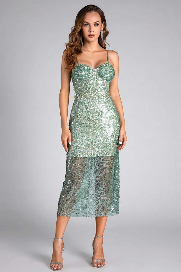 LOVEVVR Primili Rhinestone Strap Sequin Midi Dress