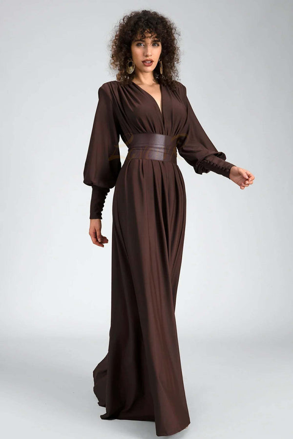 LOVEVVR Soraida Long Sleeve Belt Maxi Dress